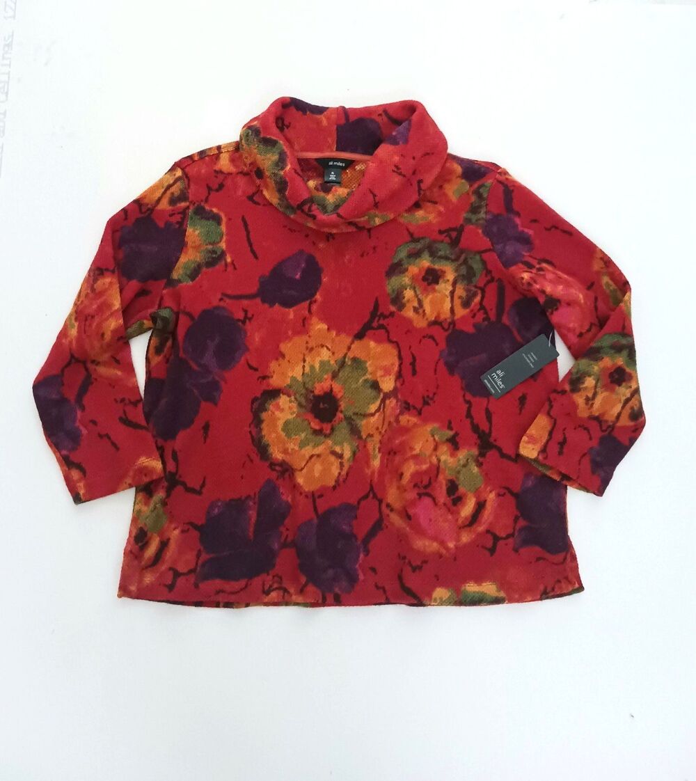 NWT Ali Miles Abstract Floral Cowl Neck Sweater Tunic 3/4 Sleeves XL